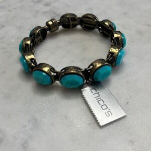 Chicos Turquoise Blue Bracelet Faux Gold Tone Magnetic‎ Closure New NWT Jewelry